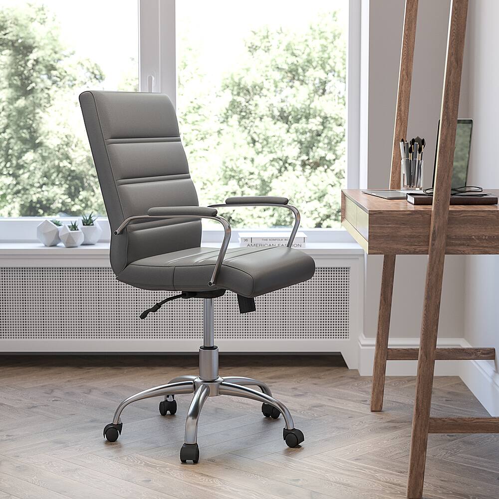 Alt View 12. Alamont Home - Whitney Mid-Back Modern Leather/Faux Leather Executive Swivel Office Chair - Gray LeatherSoft/Chrome Frame.