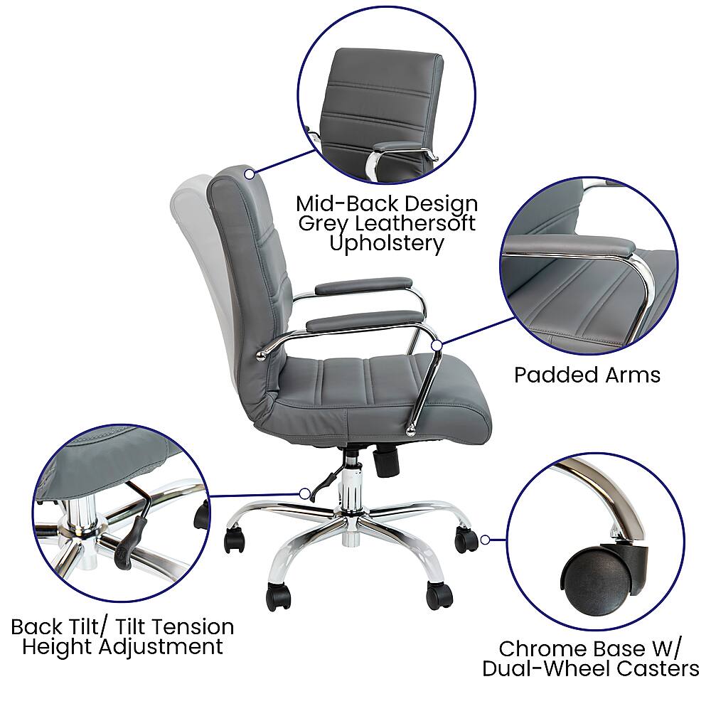 Alt View 40. Alamont Home - Whitney Mid-Back Modern Leather/Faux Leather Executive Swivel Office Chair - Gray LeatherSoft/Chrome Frame.