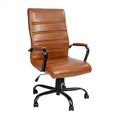 Front. Alamont Home - Whitney High Back Modern Leather/Faux Leather Executive Swivel Office Chair - Brown LeatherSoft/Black Frame.