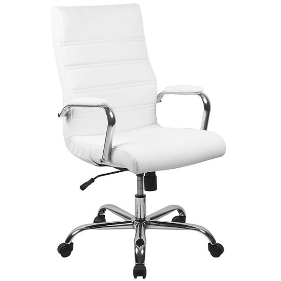 Executive Swivel Office Chair, White Leather And Chrome Office Chair