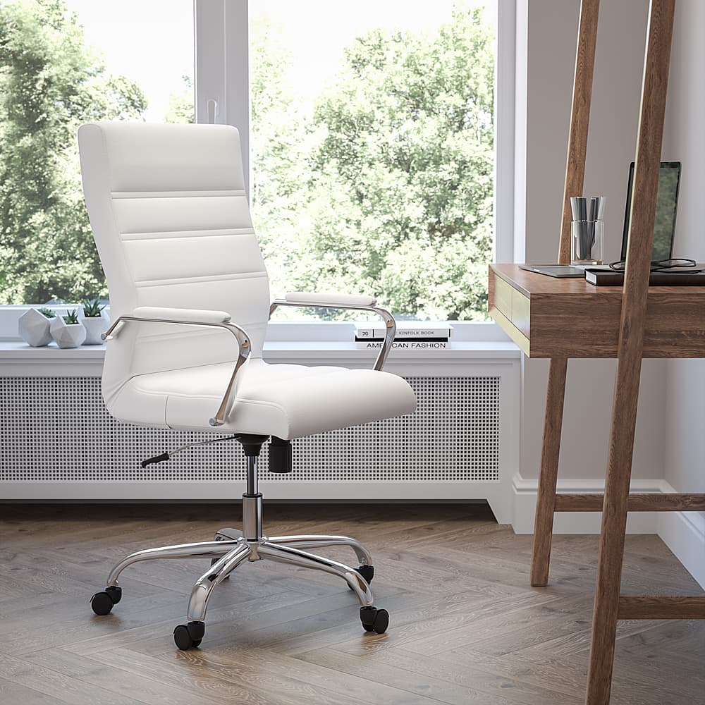 Alt View 12. Alamont Home - Whitney High Back Modern Leather/Faux Leather Executive Swivel Office Chair - White LeatherSoft/Chrome Frame.