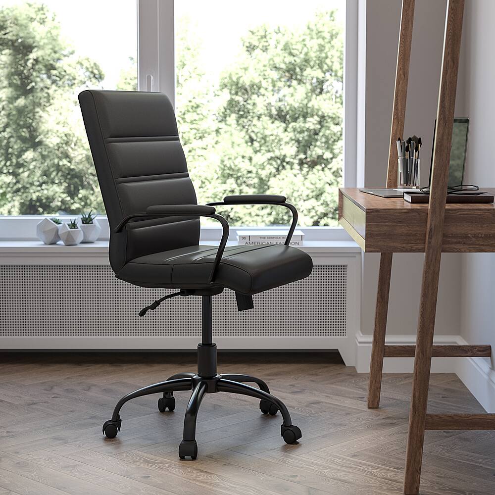 Alt View 12. Alamont Home - Whitney Mid-Back Modern Leather/Faux Leather Executive Swivel Office Chair - Black LeatherSoft/Black Frame.
