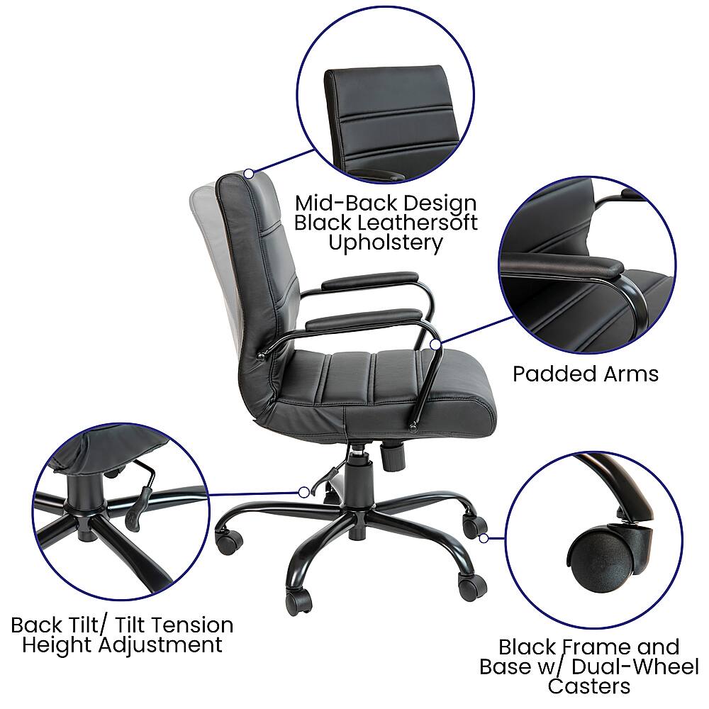 Alt View 40. Alamont Home - Whitney Mid-Back Modern Leather/Faux Leather Executive Swivel Office Chair - Black LeatherSoft/Black Frame.