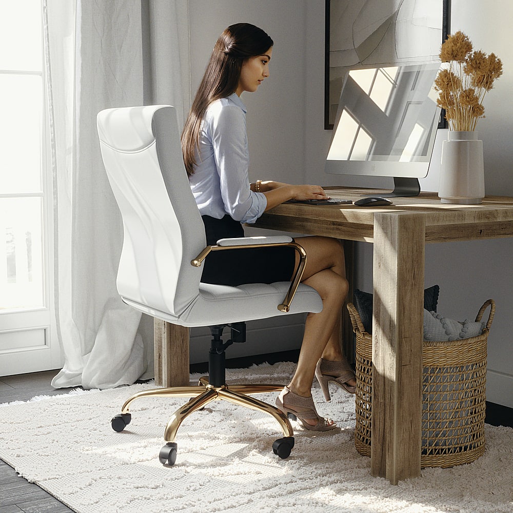 Alt View 15. Alamont Home - Whitney High Back Modern Leather/Faux Leather Executive Swivel Office Chair - White LeatherSoft/Gold Frame.