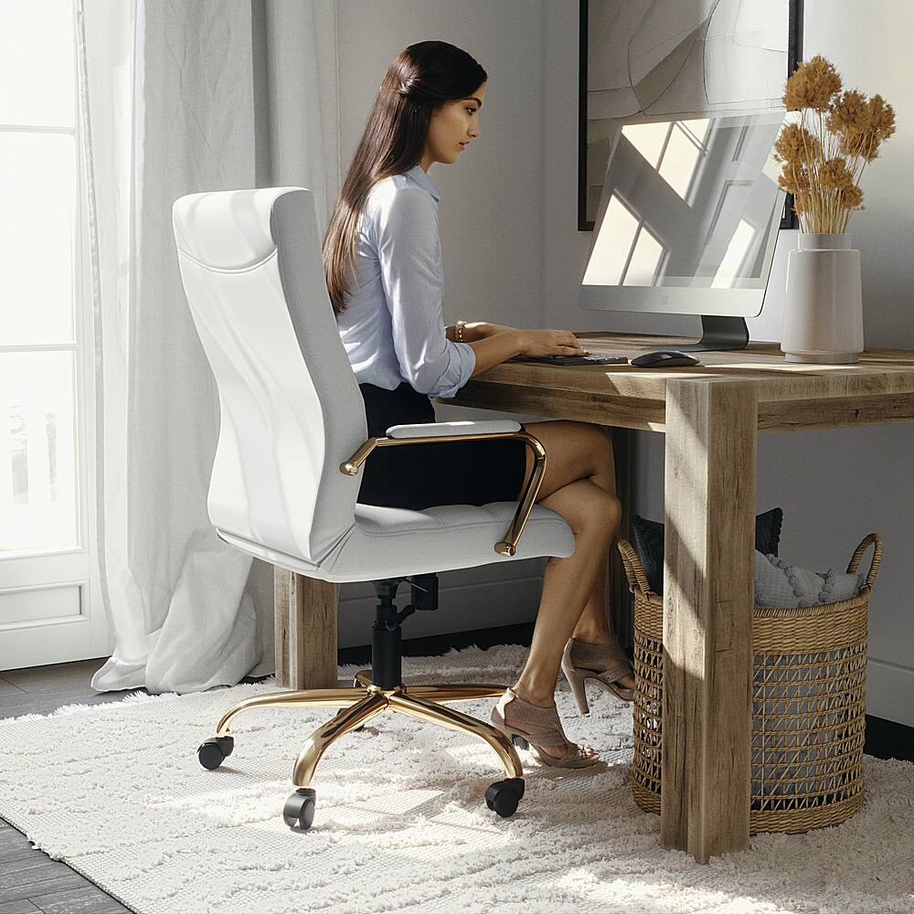 Alt View 15. Alamont Home - Whitney High Back Modern Leather/Faux Leather Executive Swivel Office Chair - White LeatherSoft/Gold Frame.