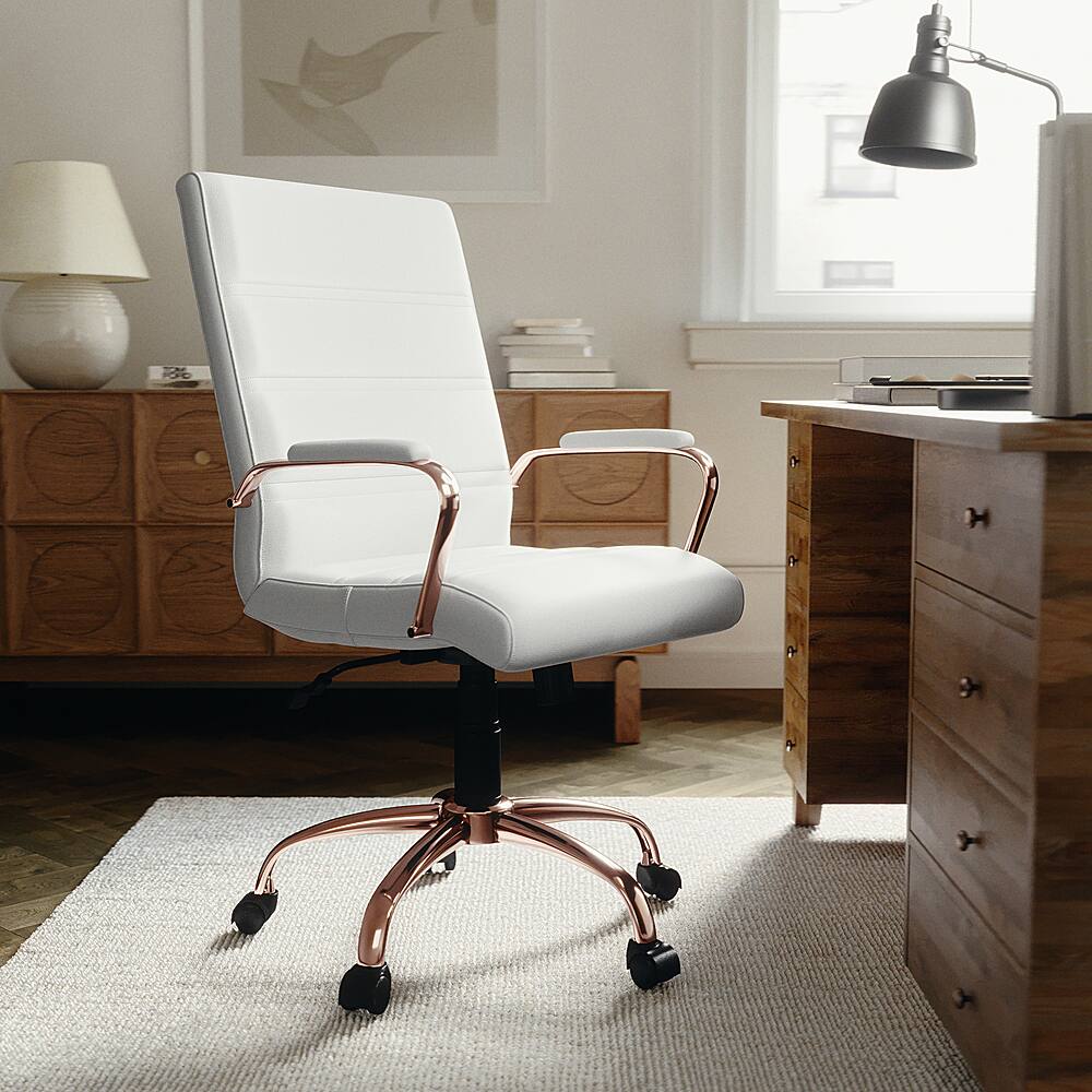 Alt View 14. Alamont Home - Whitney Mid-Back Modern Leather/Faux Leather Executive Swivel Office Chair - White LeatherSoft/Rose Gold Frame.