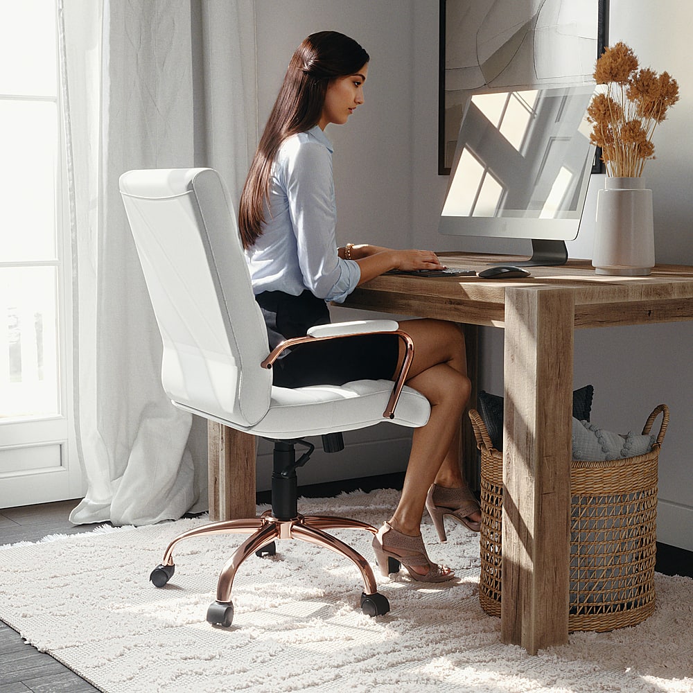 Alt View 15. Alamont Home - Whitney Mid-Back Modern Leather/Faux Leather Executive Swivel Office Chair - White LeatherSoft/Rose Gold Frame.