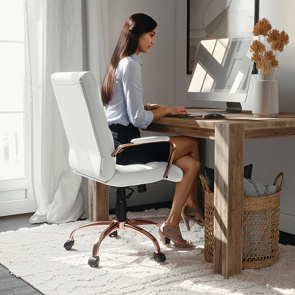 Alt View 15. Alamont Home - Whitney Mid-Back Modern Leather/Faux Leather Executive Swivel Office Chair - White LeatherSoft/Rose Gold Frame.