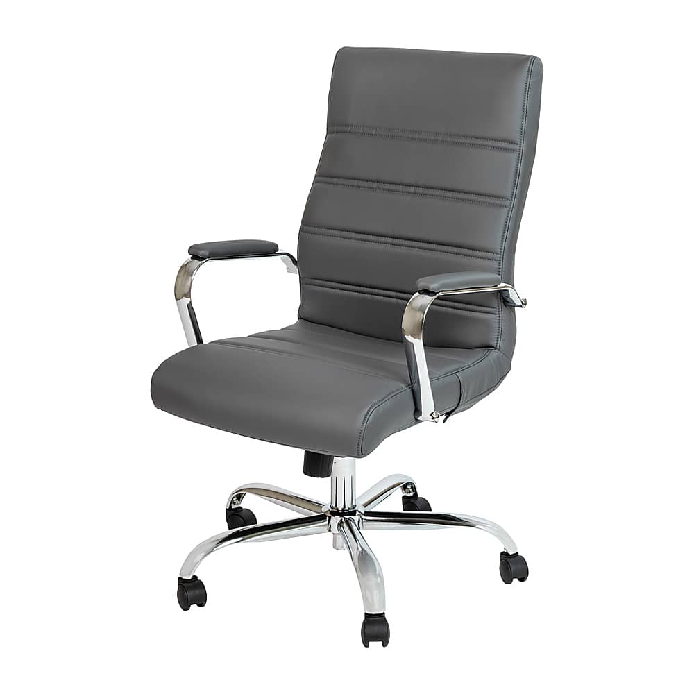 Alamont Home - Whitney High Back Modern Leather/Faux Leather Executive Swivel Office Chair - Gray LeatherSoft/Chrome Frame - Front_Zoom