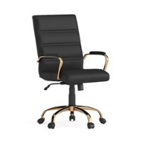 Alamont Home - Whitney Mid-Back Modern Leather/Faux Leather Executive Swivel Office Chair - Black LeatherSoft/Gold Frame - Front_Zoom