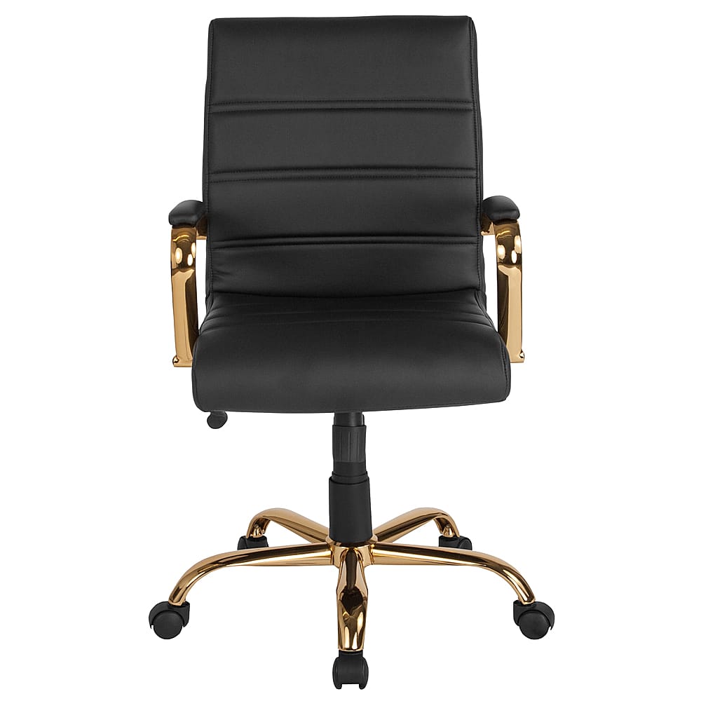 Alt View 23. Alamont Home - Whitney Mid-Back Modern Leather/Faux Leather Executive Swivel Office Chair - Black LeatherSoft/Gold Frame.