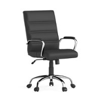 Alamont Home - Whitney Mid-Back Modern Leather/Faux Leather Executive Swivel Office Chair - Black LeatherSoft/Chrome Frame - Front_Zoom