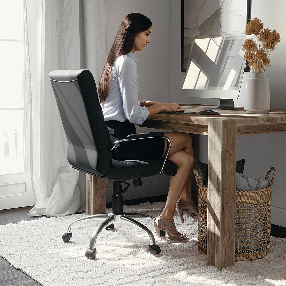 Alt View 15. Alamont Home - Whitney Mid-Back Modern Leather/Faux Leather Executive Swivel Office Chair - Black LeatherSoft/Chrome Frame.