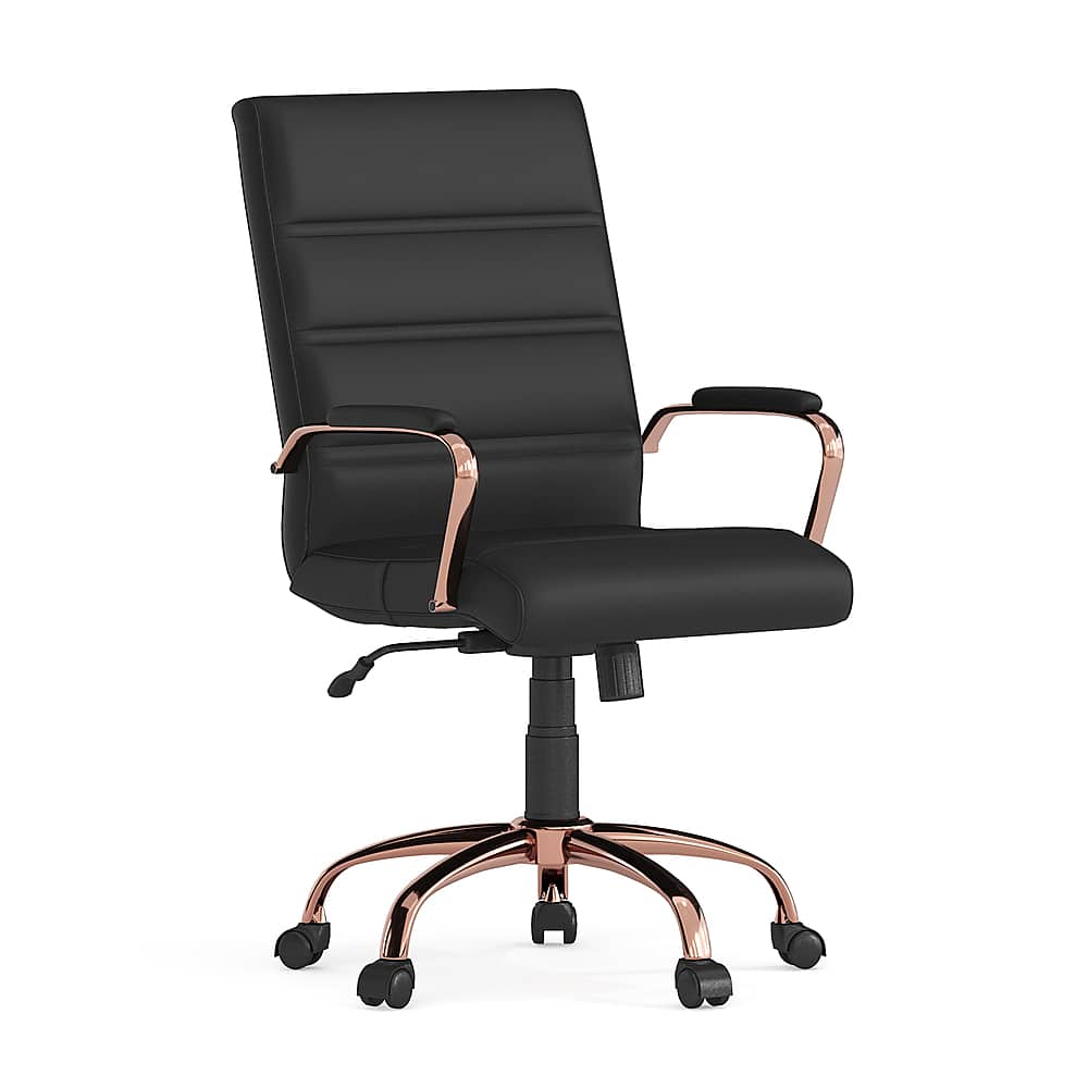 Front. Alamont Home - Whitney Mid-Back Modern Leather/Faux Leather Executive Swivel Office Chair - Black LeatherSoft/Rose Gold Frame.