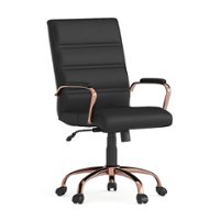 Alamont Home - Whitney Mid-Back Modern Leather/Faux Leather Executive Swivel Office Chair - Black LeatherSoft/Rose Gold Frame - Front_Zoom