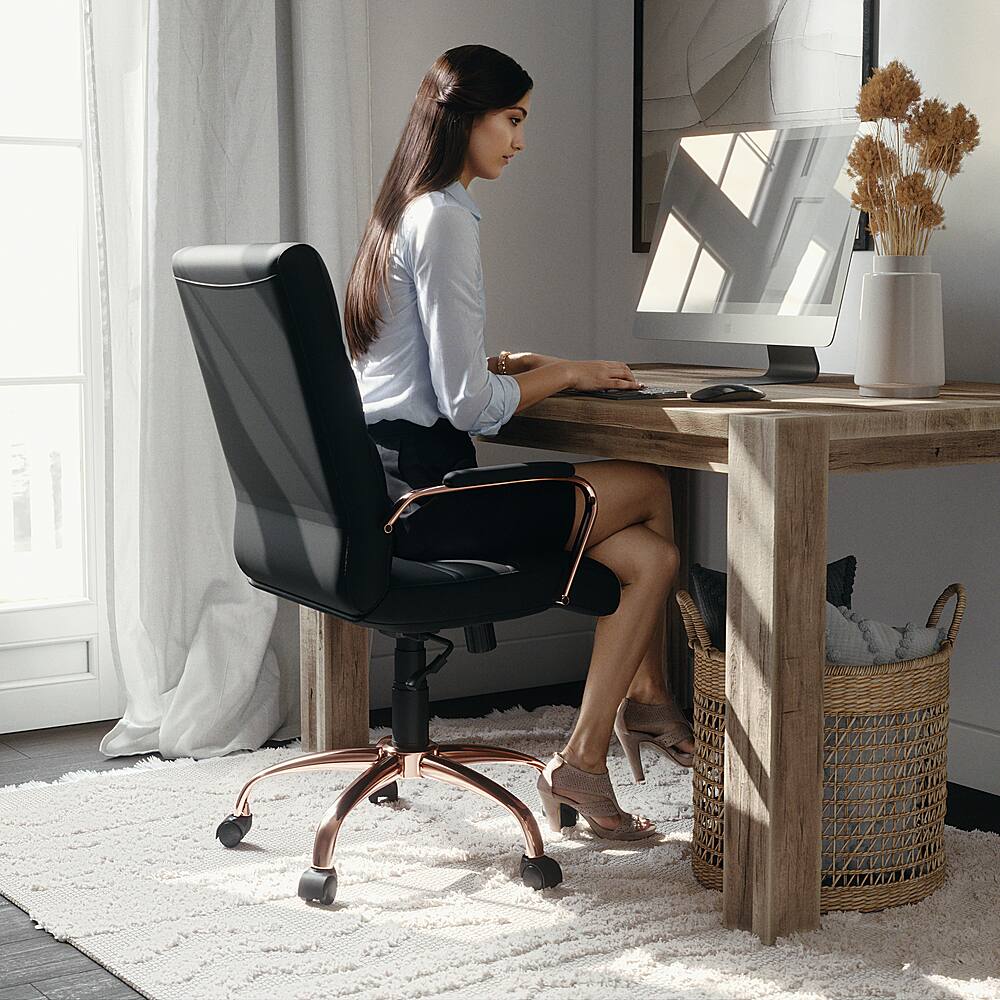 Alt View 15. Alamont Home - Whitney Mid-Back Modern Leather/Faux Leather Executive Swivel Office Chair - Black LeatherSoft/Rose Gold Frame.