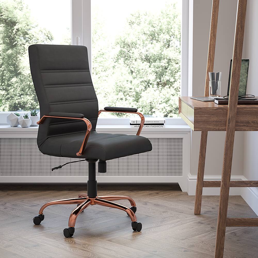 Alt View 12. Alamont Home - Whitney High Back Modern Leather/Faux Leather Executive Swivel Office Chair - Black LeatherSoft/Rose Gold Frame.