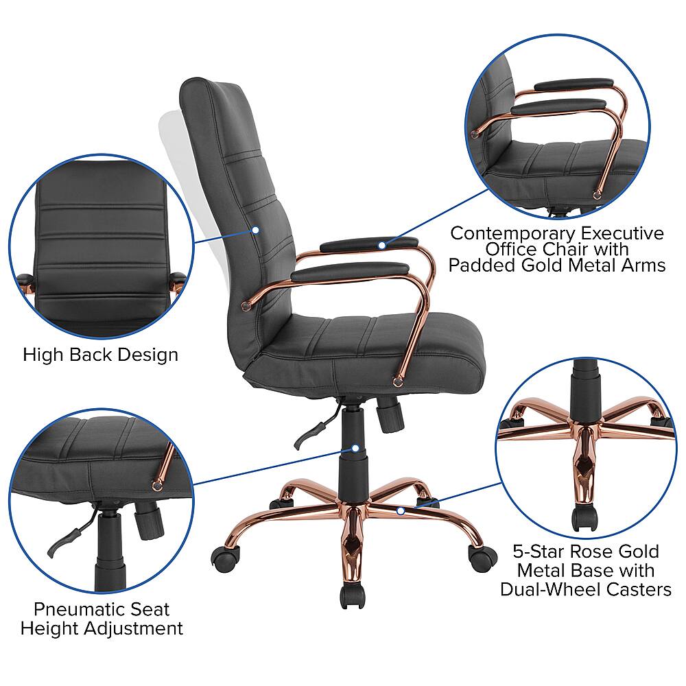Alt View 40. Alamont Home - Whitney High Back Modern Leather/Faux Leather Executive Swivel Office Chair - Black LeatherSoft/Rose Gold Frame.
