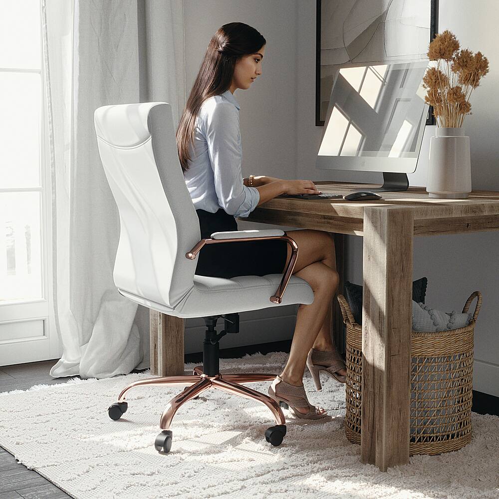 Alt View 15. Alamont Home - Whitney High Back Modern Leather/Faux Leather Executive Swivel Office Chair - White LeatherSoft/Rose Gold Frame.
