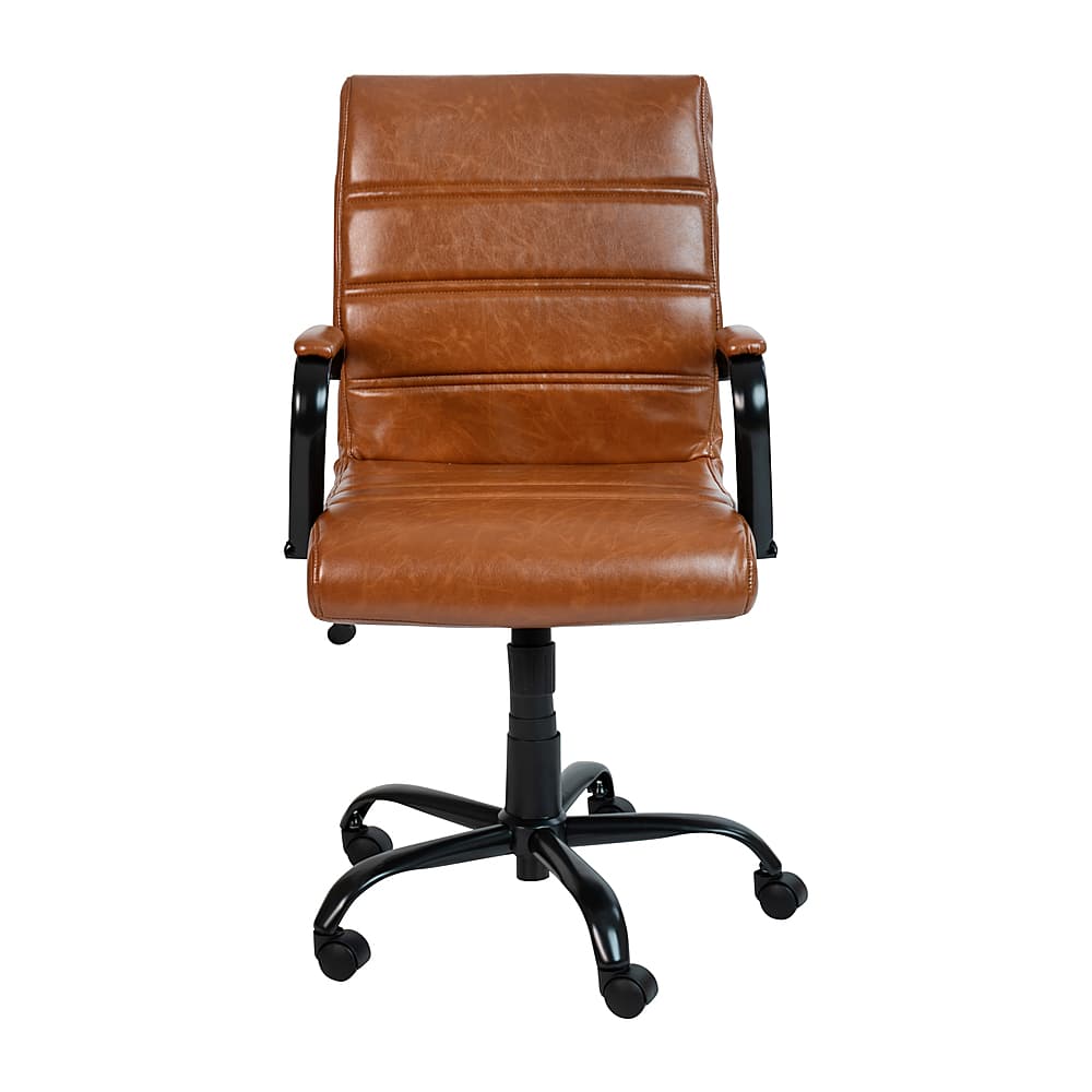 Alt View 23. Alamont Home - Whitney Modern Leather/Faux Leather Executive Swivel Office Chair - Brown LeatherSoft/Black Frame.