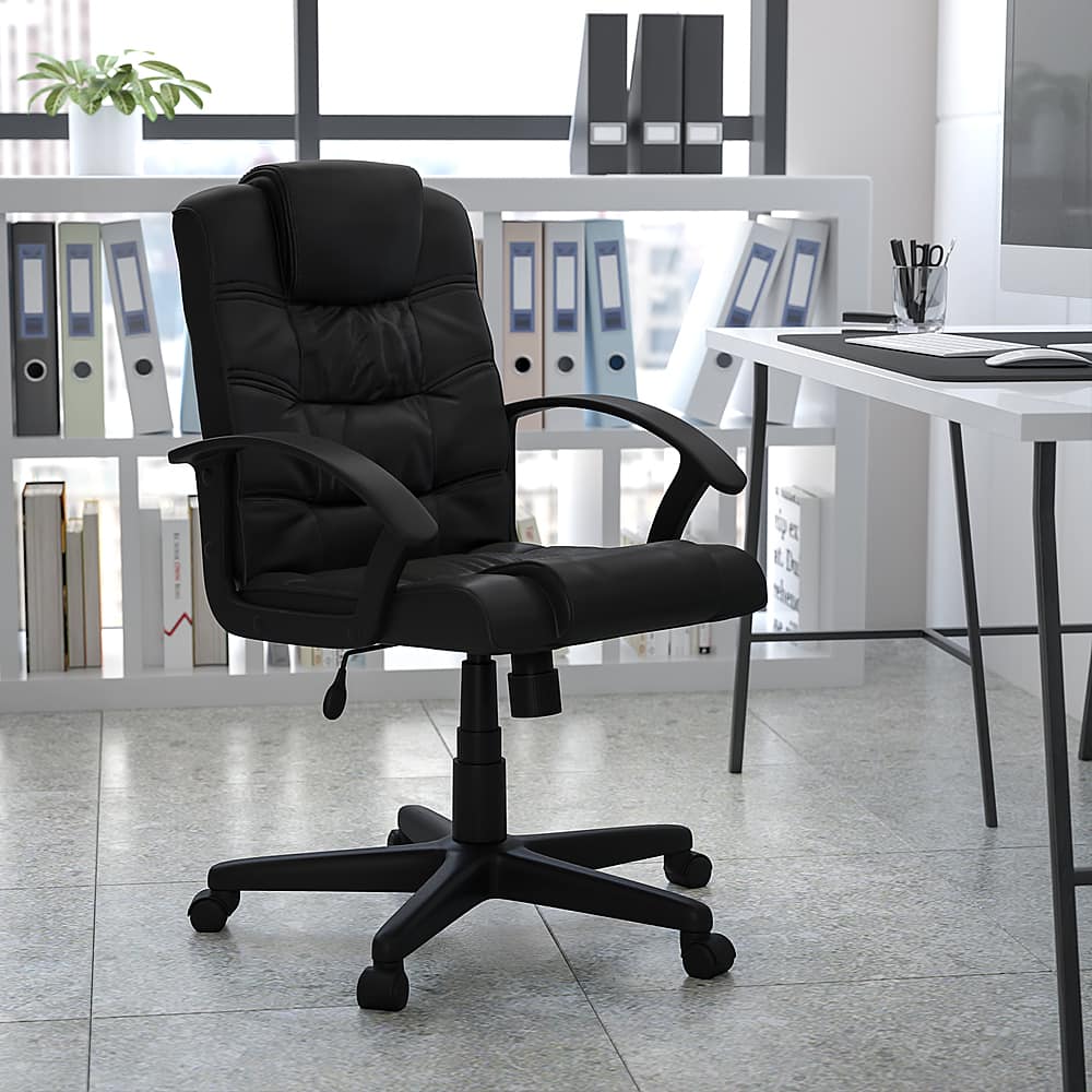 Alt View 12. Alamont Home - Lindon Contemporary Leather/Faux Leather Swivel Office Chair - Black.