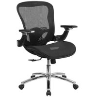 Flash Furniture - Sam Contemporary Mid-Back Mesh Chair with Synchro-Tilt & Height Adjustable Flip-Up Arms - Black - Front_Zoom