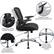 The image showcases a black office chair with a variety of features, including adjustable height, padded height adjustable flip-up arms, adjustable lumbar support, and a 2-to-1 synchro tilt adjustment. The chair also has a heavy-duty chrome base with dual wheel casters, providing added stability and mobility.