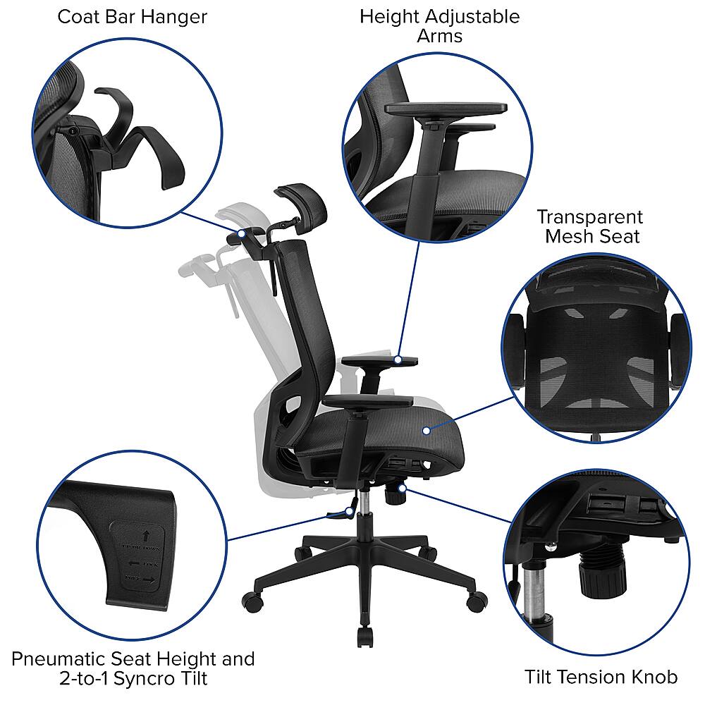 Alt View 40. Alamont Home - Layla Contemporary Mesh Executive Swivel Office Chair - Black.