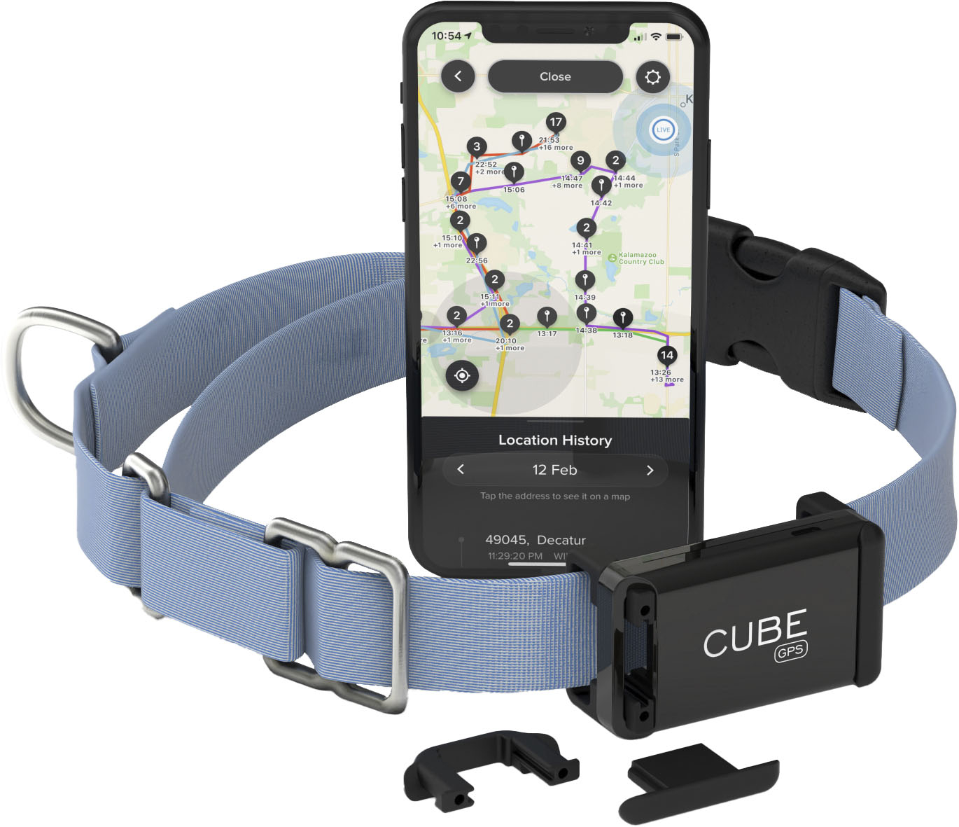 Left View: Cube - GPS Strap and Collar Clips