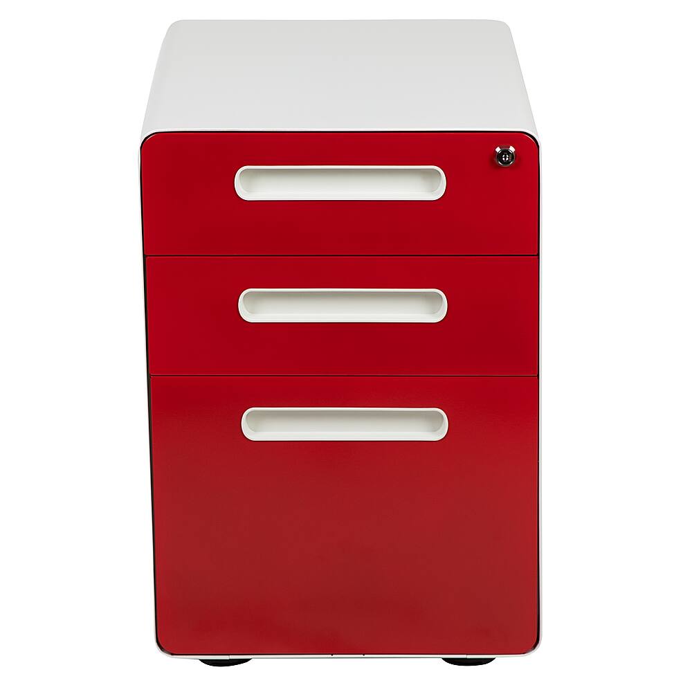 Alt View 11. Alamont Home - Wren Modern Steel 3-Drawer Filing Cabinet - White and Red.