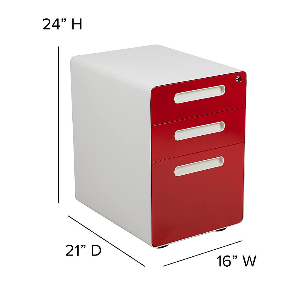 Alt View 13. Alamont Home - Wren Modern Steel 3-Drawer Filing Cabinet - White and Red.