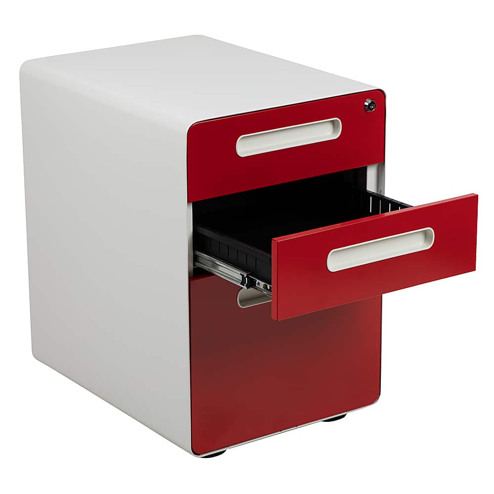 Alt View 15. Alamont Home - Wren Modern Steel 3-Drawer Filing Cabinet - White and Red.
