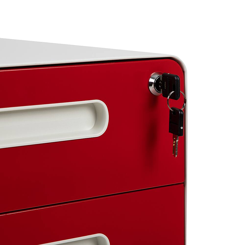 Alt View 19. Alamont Home - Wren Modern Steel 3-Drawer Filing Cabinet - White and Red.