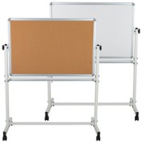 Flash Furniture - Hercules Series 45.25"W x 54.75"H Reversible Mobile Cork Bulletin Board and White Board with Pen Tray - Natural/White - Front_Zoom