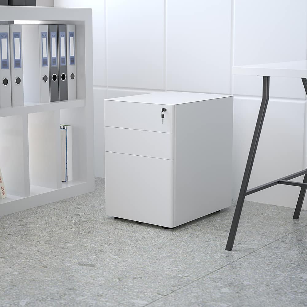 Alt View 12. Alamont Home - Warner Modern Steel 3-Drawer Filing Cabinet - White.