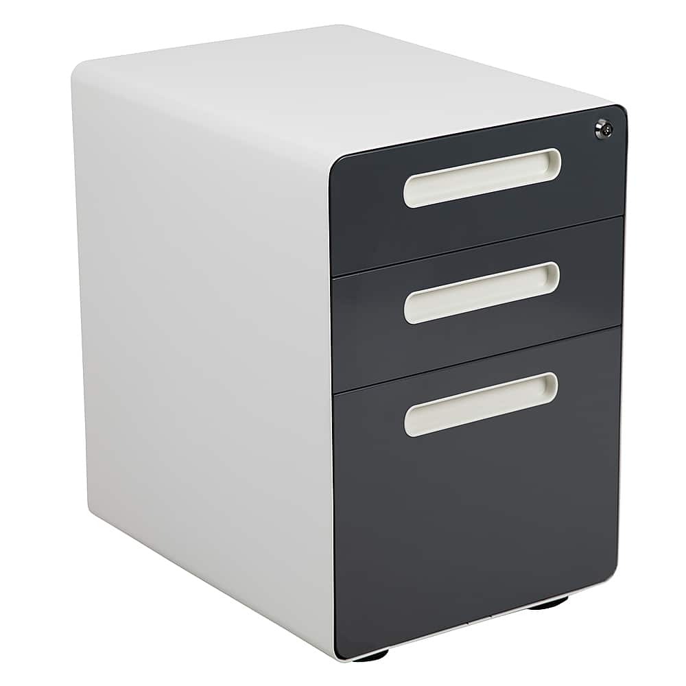 Front. Alamont Home - Wren Modern Steel 3-Drawer Filing Cabinet - White and Charcoal.