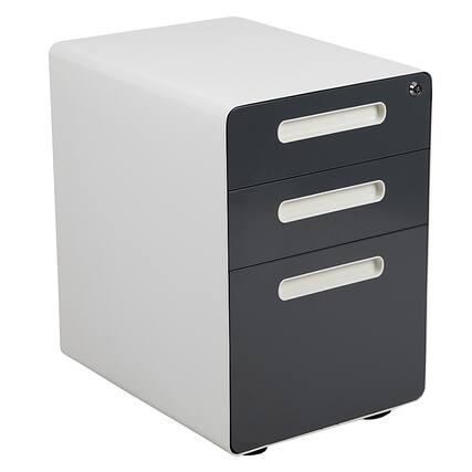 Front. Alamont Home - Wren Modern Steel 3-Drawer Filing Cabinet - White and Charcoal.