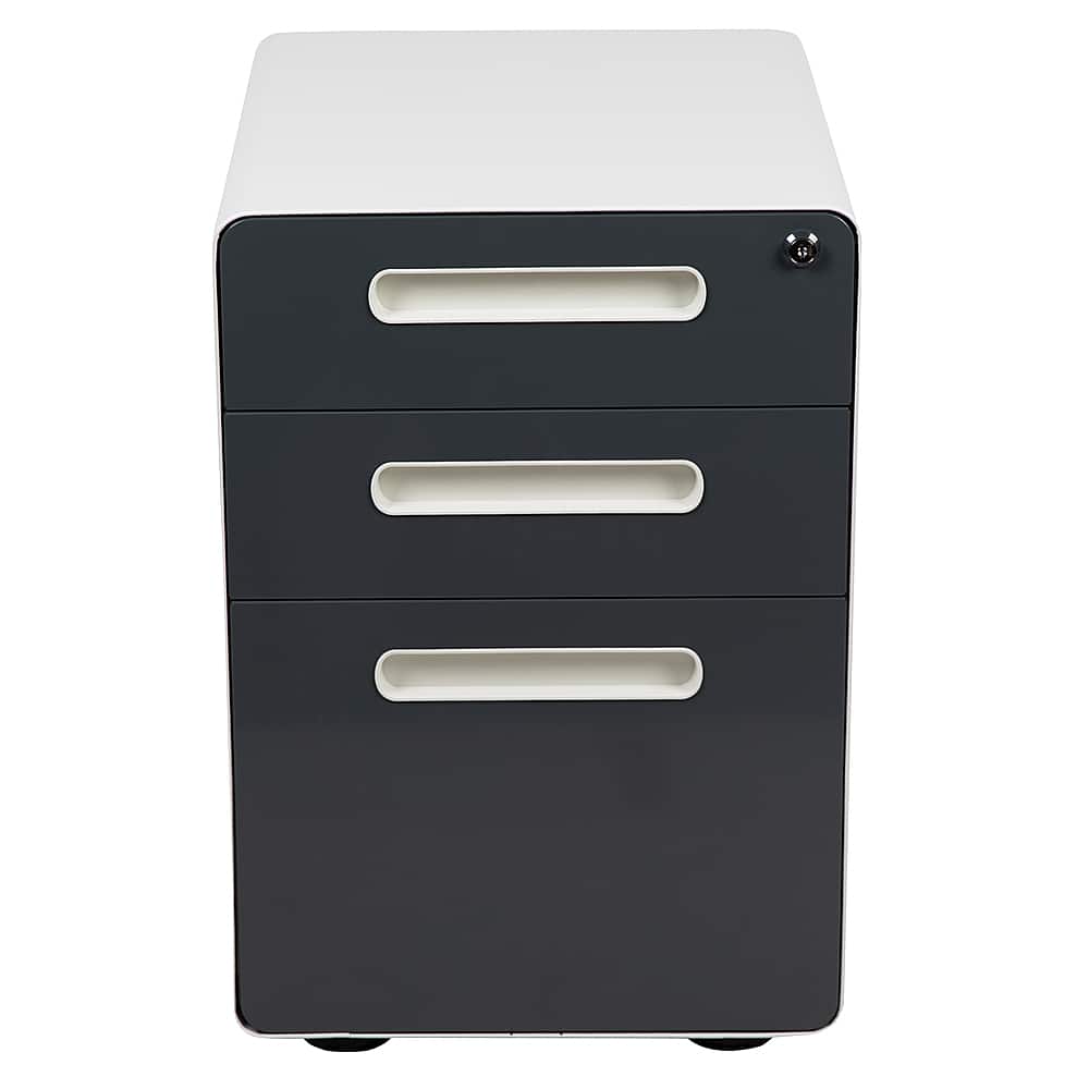 Alt View 11. Alamont Home - Wren Modern Steel 3-Drawer Filing Cabinet - White and Charcoal.