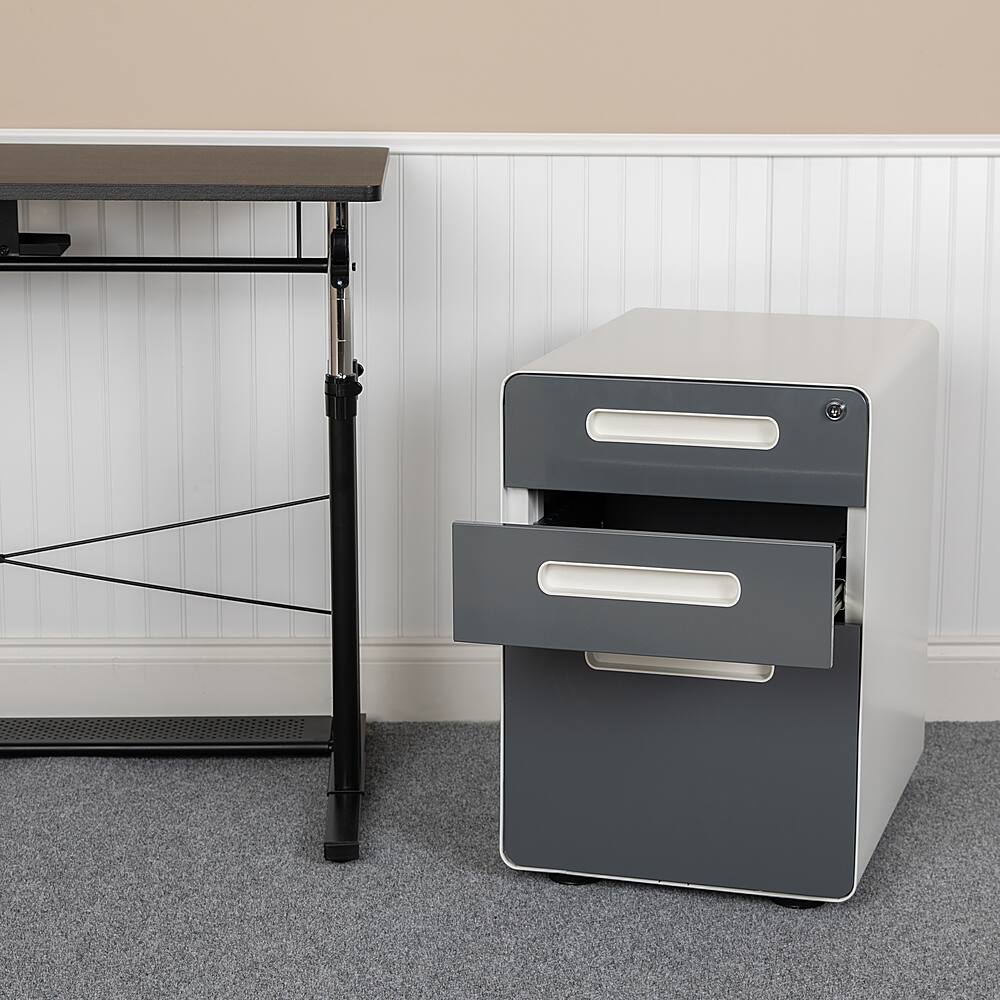 Alt View 12. Alamont Home - Wren Modern Steel 3-Drawer Filing Cabinet - White and Charcoal.