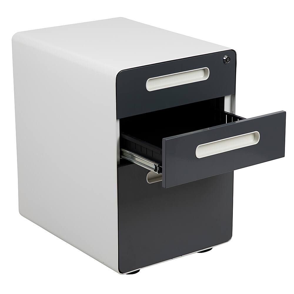Alt View 15. Alamont Home - Wren Modern Steel 3-Drawer Filing Cabinet - White and Charcoal.