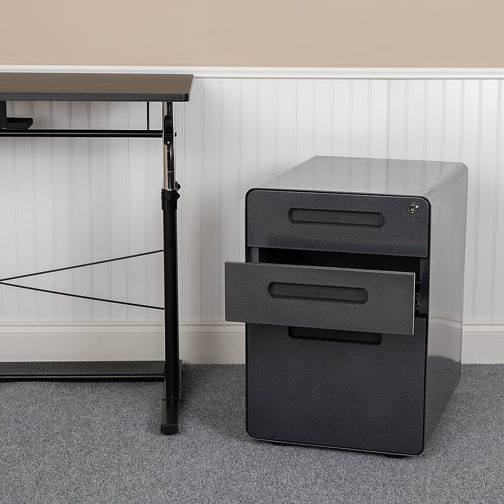 Alt View 12. Alamont Home - Wren Modern Steel 3-Drawer Filing Cabinet - Black.