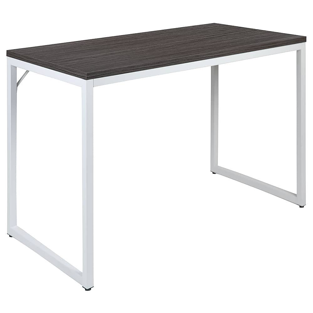 Front. Alamont Home - Kimberly Rectangle Industrial Laminate Office Desk - Rustic Gray Top/White Frame.