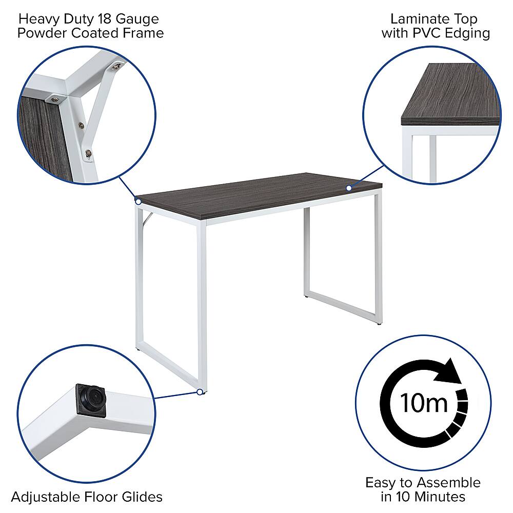 Alt View 40. Alamont Home - Kimberly Rectangle Industrial Laminate Office Desk - Rustic Gray Top/White Frame.