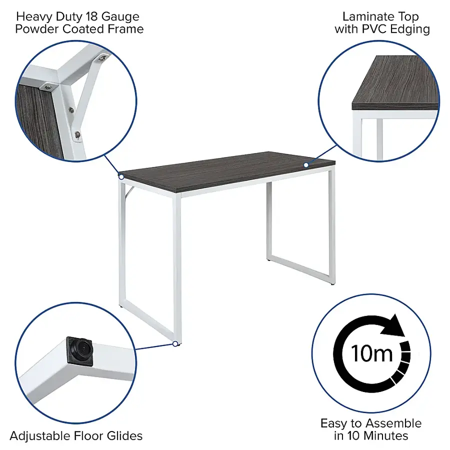Alt View 40. Alamont Home - Kimberly Rectangle Industrial Laminate  Office Desk - Rustic Gray Top/White Frame.