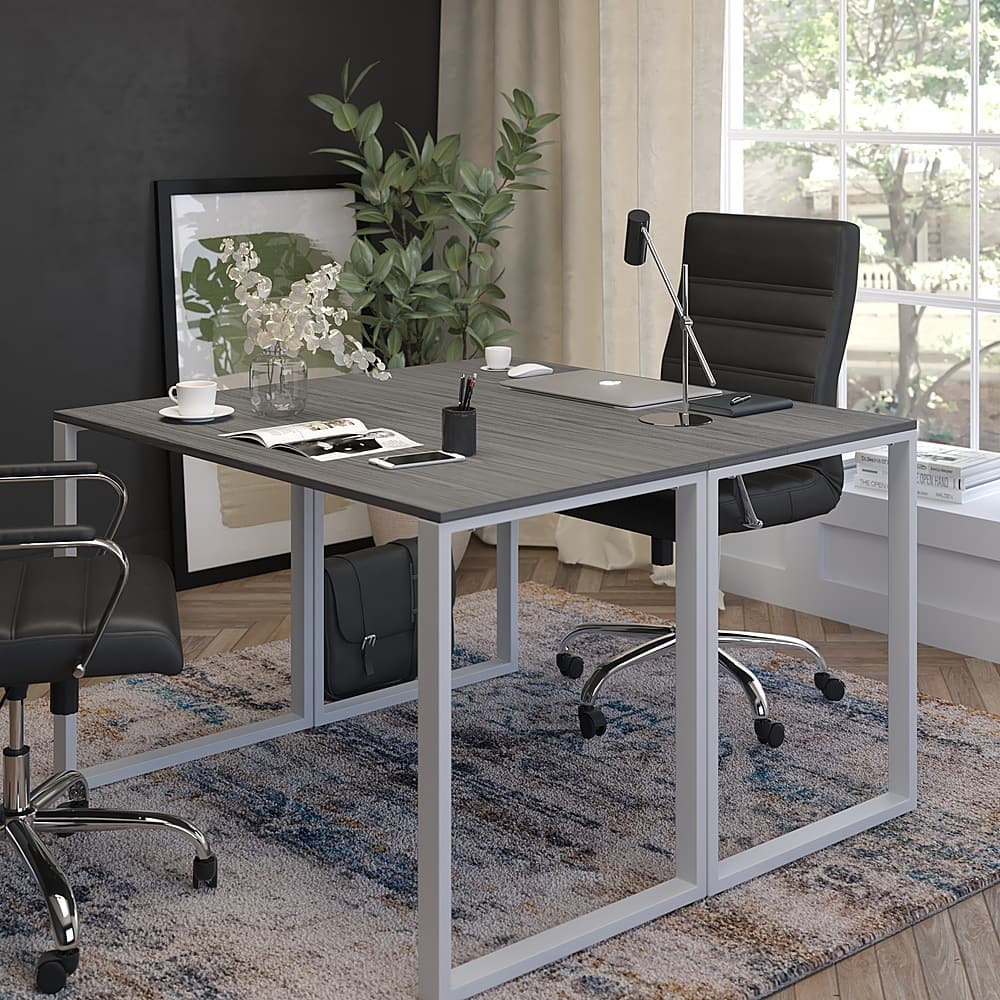 Alt View 14. Alamont Home - Kimberly Rectangle Industrial Laminate Office Desk - Rustic Gray Top/White Frame.