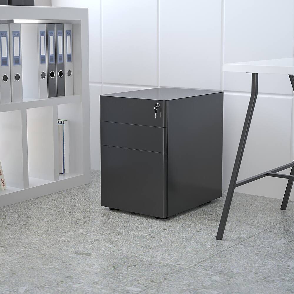 Alt View 12. Alamont Home - Warner Modern Steel 3-Drawer Filing Cabinet - Black.