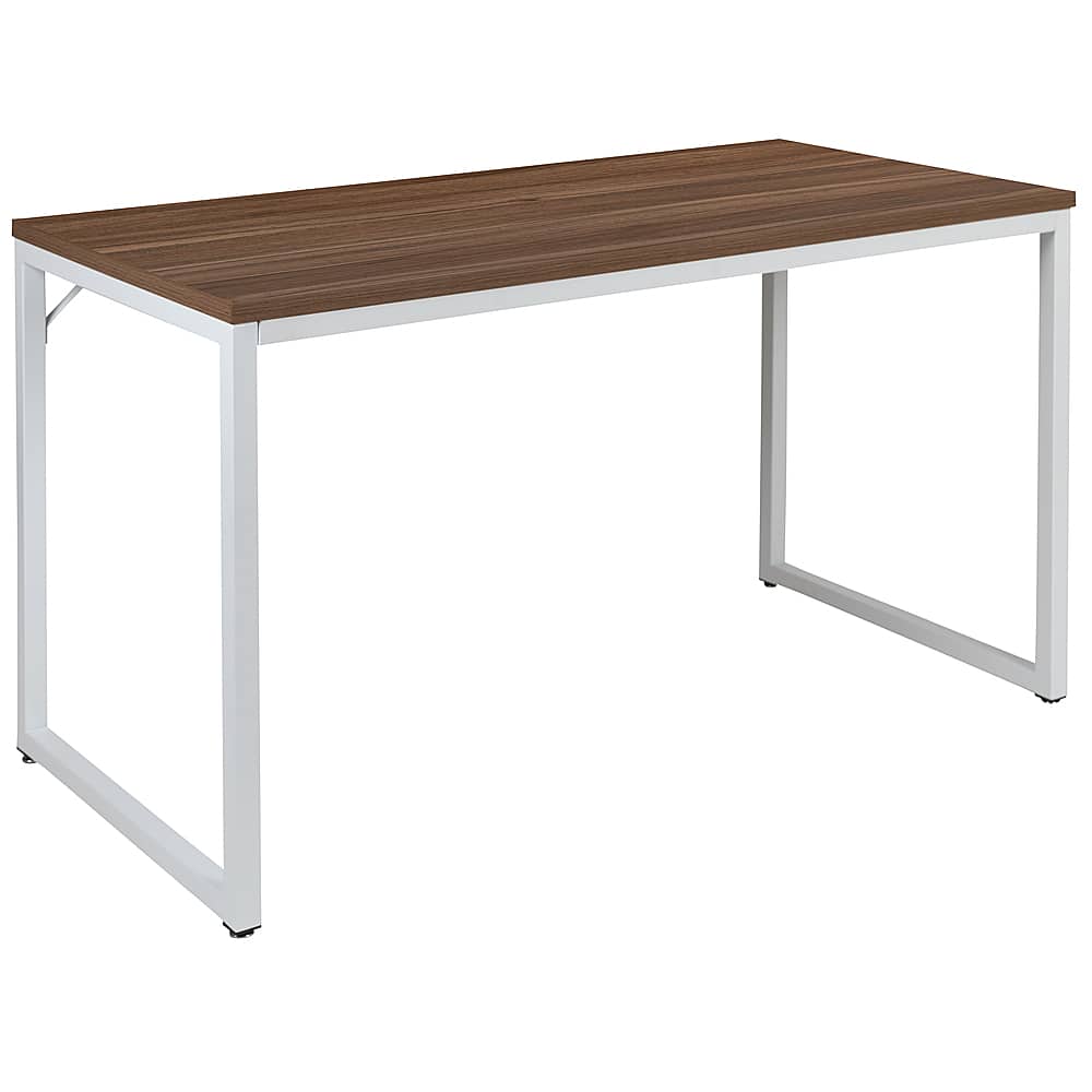 Alamont Home - Tiverton Collection Rectangle Industrial Laminate Office Desk - Walnut Top/White Frame - Front_Zoom