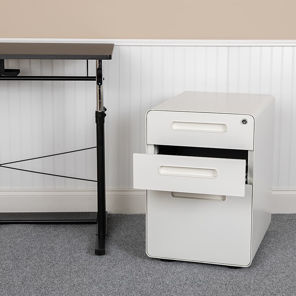 Alt View 12. Alamont Home - Wren Modern Steel 3-Drawer Filing Cabinet - White.