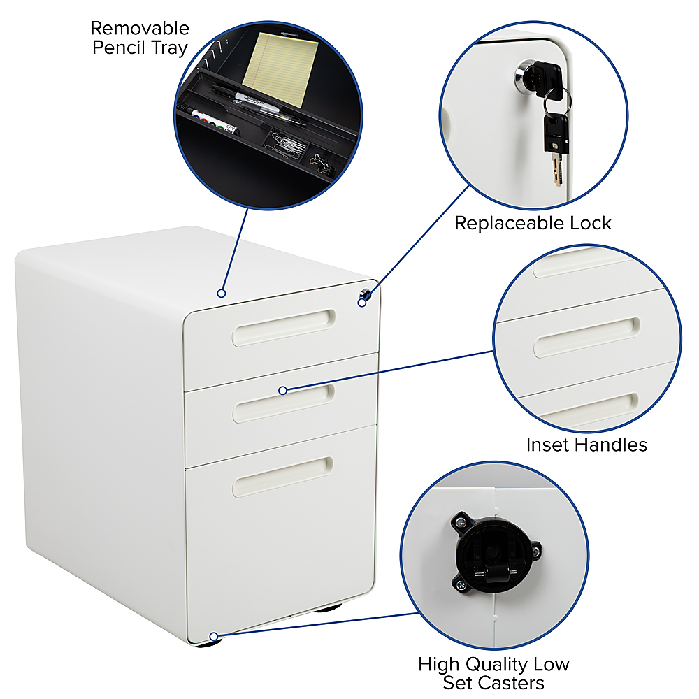 Ergonomic 3-Drawer Mobile Locking Filing Cabinet Storage Organizer 