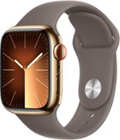Apple Watch Series 9 (GPS + Cellular) 41mm Gold Stainless Steel Case with Clay Sport Band with Blood Oxygen - M/L - Gold (AT&T) - Front_Zoom